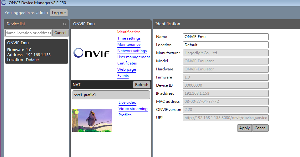 ONVIF Pi Free download - Demo ONVIF 